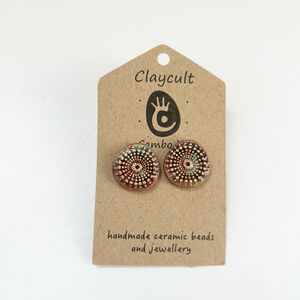 Claycult Earrings Multicolor Ceramic Beads Handmade Jewelry Studio Pottery